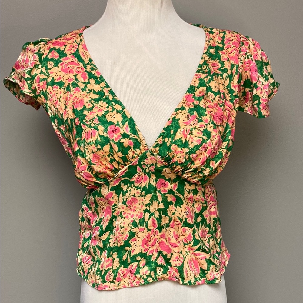 Topshop Pink Flutter Sleeve Crop Blouse